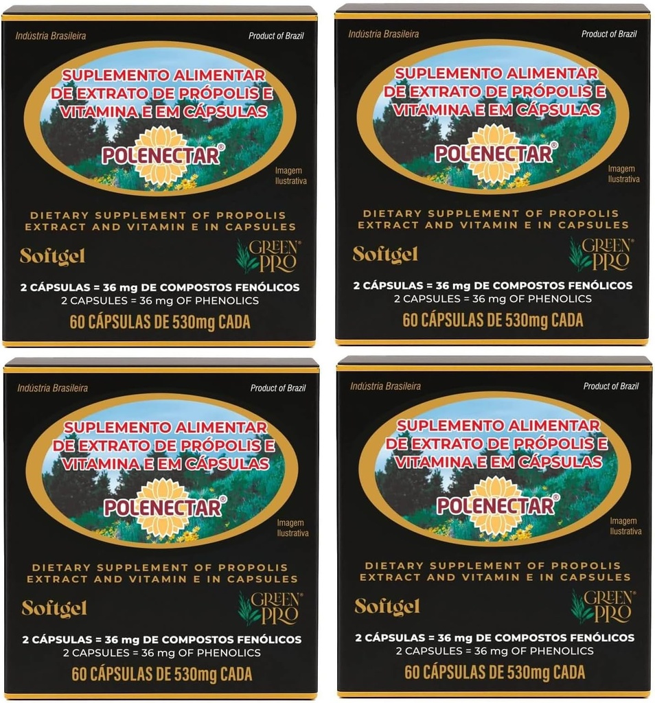 4 Boîtes de Polenectar Brésil Green Bee Propolis 300 Milligram (60 Softgels)