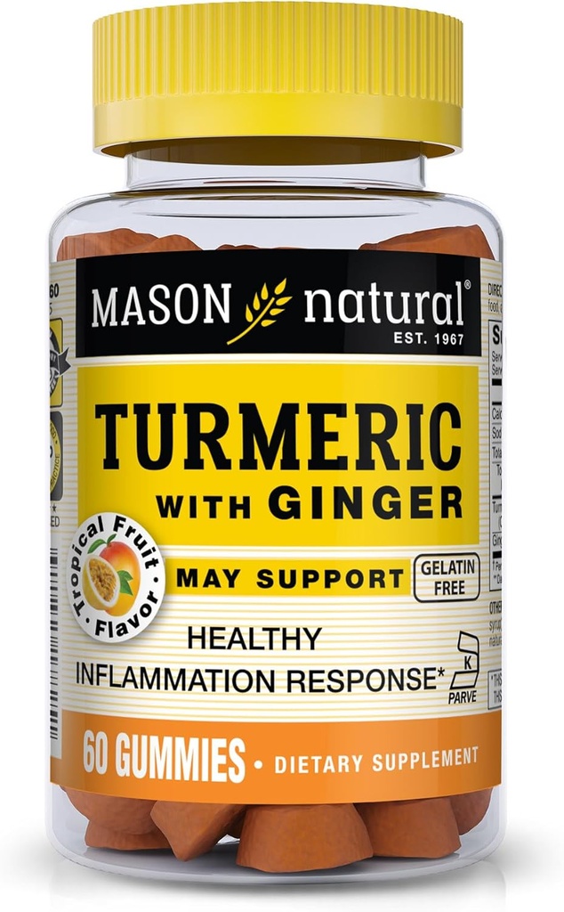 MASON NATURAL Turmeric avec Gingembre Gommies, support naturel et formule antioxydante, saveur de fruits tropicaux, 60 Gommies