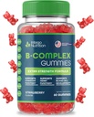 Gommies complexes de vitamine B pour les adultes, Supplément complexe de vitamine B pour les femmes et les hommes, Gommies complexes de vitamine B pour l'énergie et la santé du cerveau, arômes naturels de fraises, 60 comtes