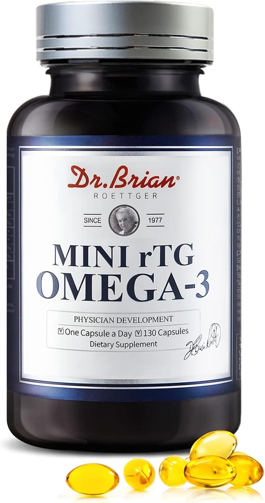 Dr.Brian Fish Oil Supplement 130 Softgel, Highly Absorbed rTG Mini Omega 3 Fish Oil Capsule with EPA/DHA Fatty Acids Vitamin D E, 500mg rTG Omega-3 Support Heart Brain Immune Health No Fishy Taste