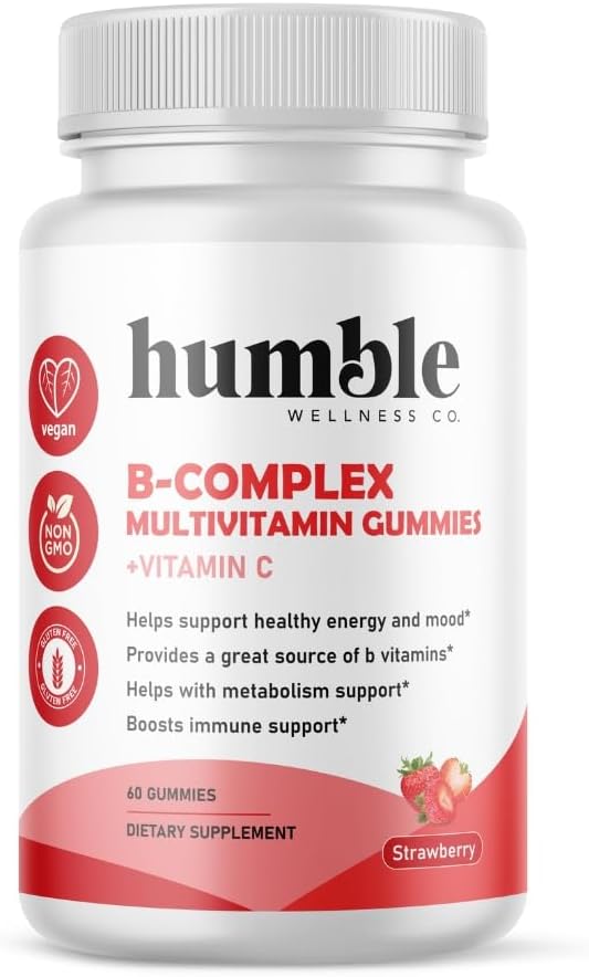 B-Complex Multivitamine Gummies + Vitamine C: Vitamine B12, B7, B6, B3, B5, B9. Soutien énergie et humeur, support du métabolisme, support immunitaire, sans gluten, non OGM, végétalien, 30 portions