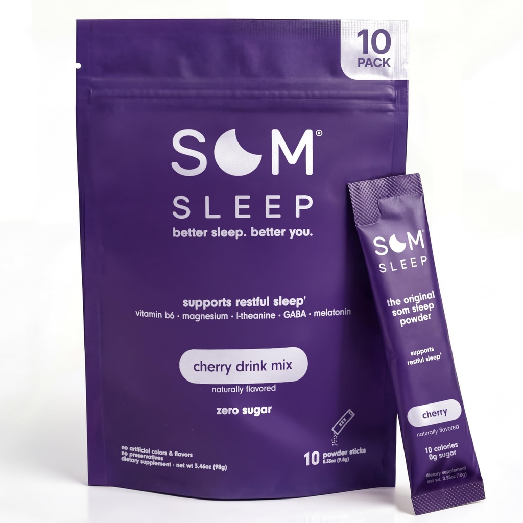 Sommeil som, repos en poudre de sommeil mélange avec/mélatonine, magnésium, vitamine B6, L-Theanine et GABA – végétalien, sucre zéro, Keto Friendly – cerise, 10-pack
