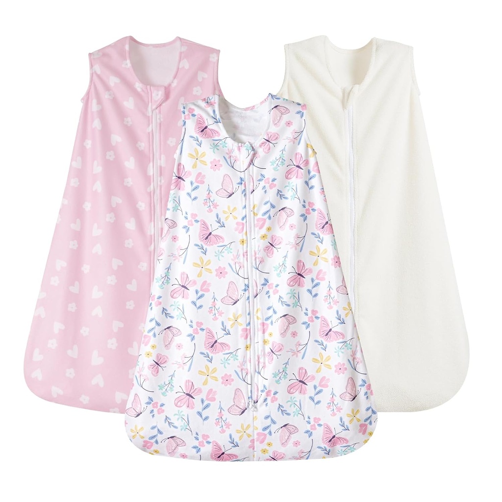 PHF 3 Pack Micro-Fleece Baby Sleep Sack 6-12 mois, douce couverture bébé wearable, 2-Way Zipper Sacs de couchage, Comfy Toddler sac de couchage pour les filles, taille moyenne, papillon