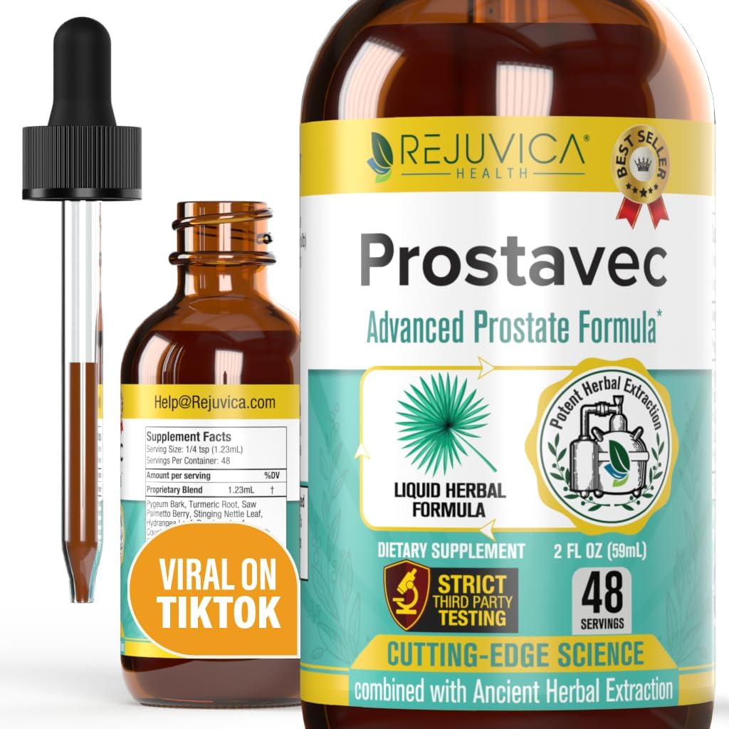 Prostavec Advanced Prostate Support Supplément - Formule liquide pour une absorption plus rapide avec Pygeum, Saw Palmetto, Stinging Nettle + Turmeric & Damiana - Vegan, Non-OGM - 2 fl oz