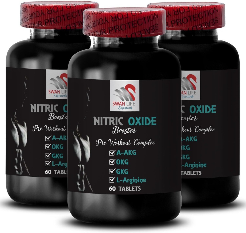 Supplément d'exercice - NITRIC OXIDE BOOSTER - suppléments d'oxyde nitrique pour les hommes, supplément de rappel d'oxyde nitrique, supplément d'endurance, rappel d'endurance, support d'entraînement, énergie de fitness 3 Bouteille 180 Tabs