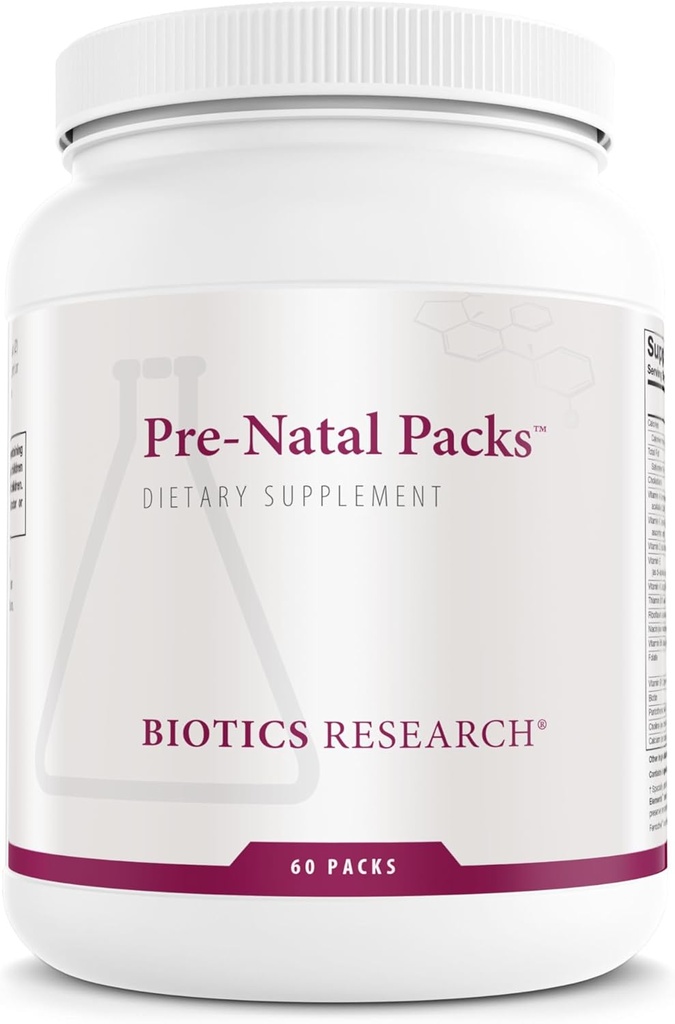 Recherche en biotique Pre Natal PacksTM Pre Natal Nutrition Support, Post Natal Formula, Comprend Oméga3, Iodine et Folate, Besoins nutritionnels pour les femmes enceintes, allaitantes et désireuses de concevoir, 60 Pack