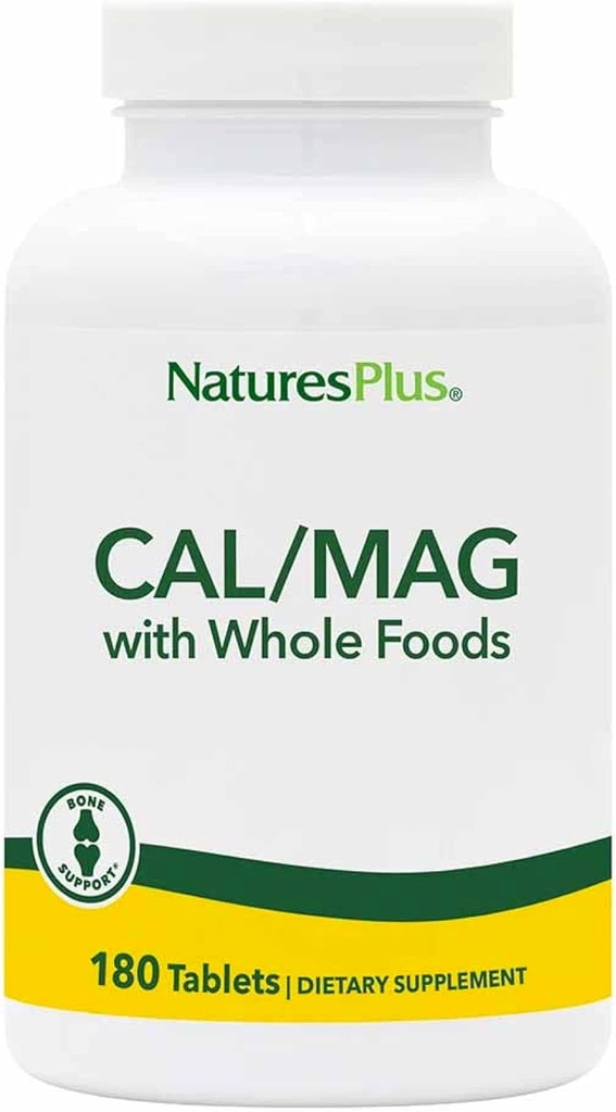 NaturesPlus Source de vie Supplément minéral Cal/Mag - 500 mg Calcium, 250 mg Magnésium, 180 comprimés végétariens - complément alimentaire entier, favorise la santé des os - sans gluten - 90 portions