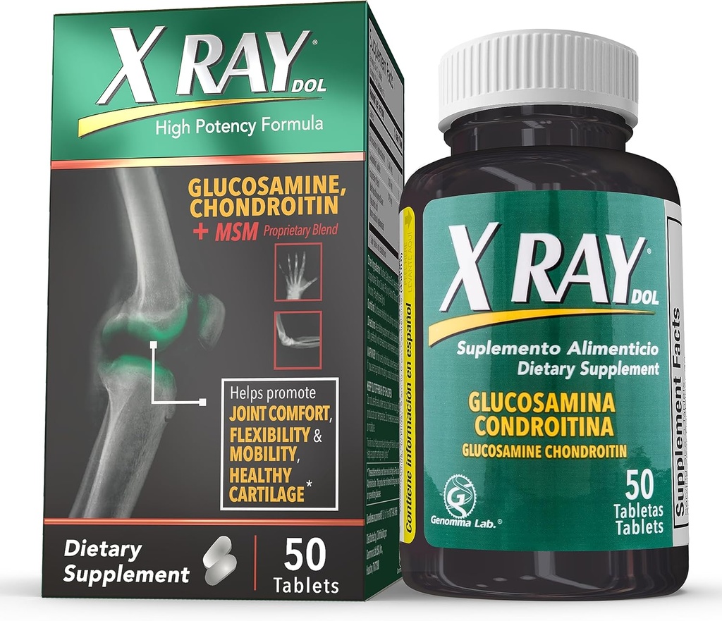 X Ray supplément de santé mixte haute puissance, avec la glucosamine 1500mg, Chondroitin 300mg, MSM 120 mg, soutient les articulations saines, les os et le cartilage - 50 Compte