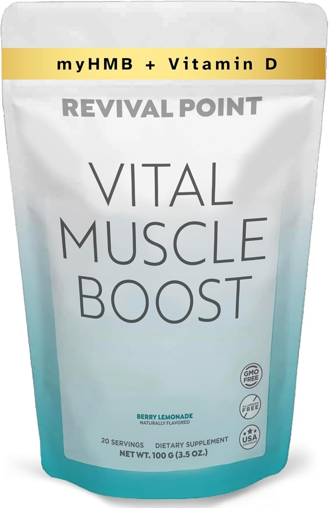 Vital Muscle Boost- Supplément myHMB et vitamine D3 premium pour les adultes – Poudre brevetée HMB 3000mg- pour les muscles sains, l'énergie et la vie active vibrante- soutient la synthèse protéique et la force