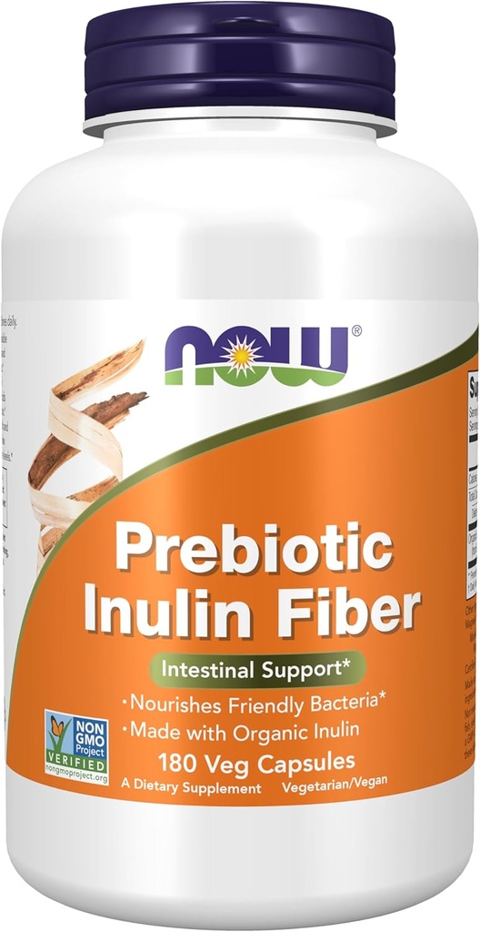 MAINTENANT compléments alimentaires, fibre d'inuline prébiotique, soutien intestinal*, bactéries amies des Nourrissons*, faites avec de l'inuline biologique, 180 gélules