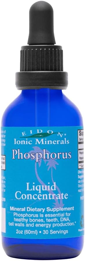 Eidon Ionic Minéraux Phosphore liquide - Supplément de gouttes de phosphore, gouttes de phosphate de potassium pour l'eau, soutien de la production d'énergie, soutien de la santé des os et des dents, 2 oz