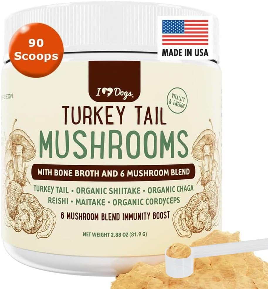 iHeartDogs Turkey Tail Mushroom pour chiens pour lumps, bumps et lipomes avec os et 6 mélanges de champignons en poudre