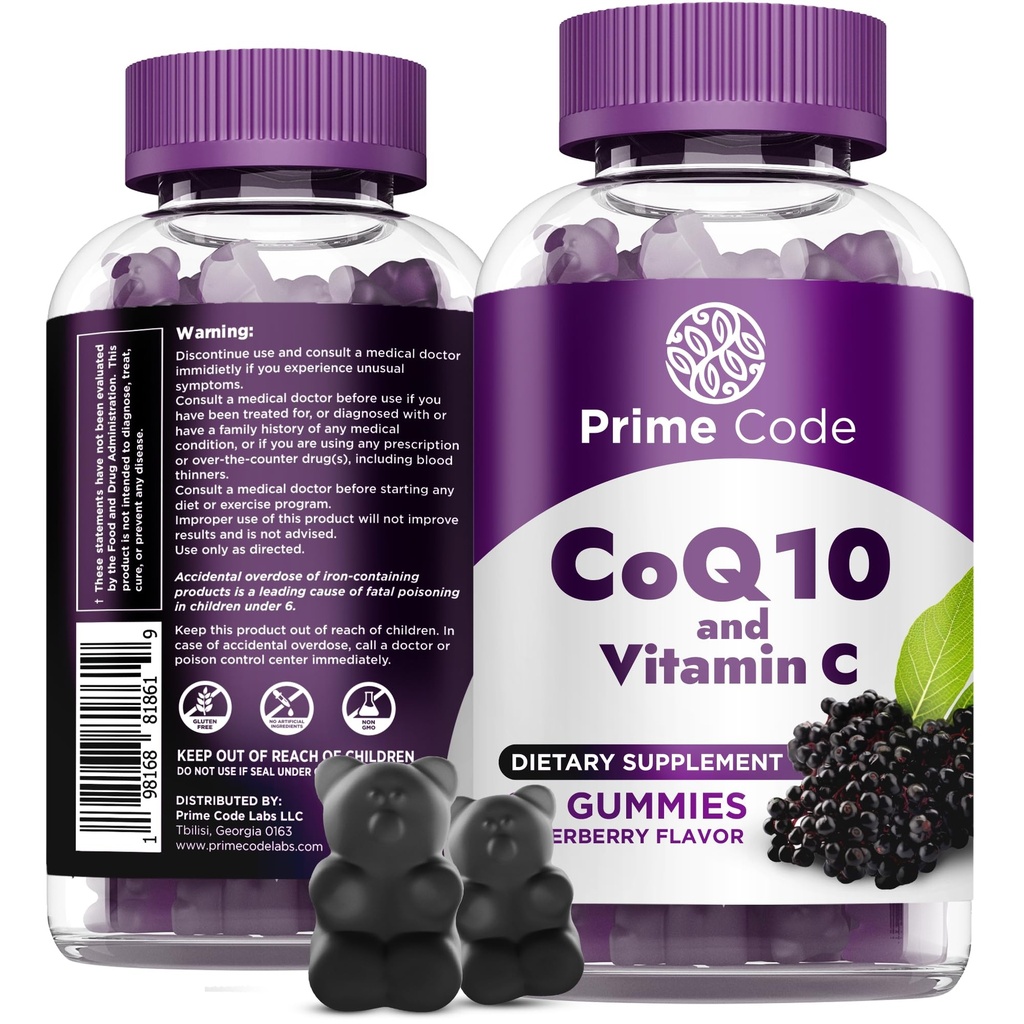 Code Prime CoQ10 Gummies 200mg avec vitamine C – Coenzyme Q10 Supplément antioxydant pour le soutien de l'énergie cellulaire – Gummies végétaliennes faciles à prendre pour les adultes – Compte 60