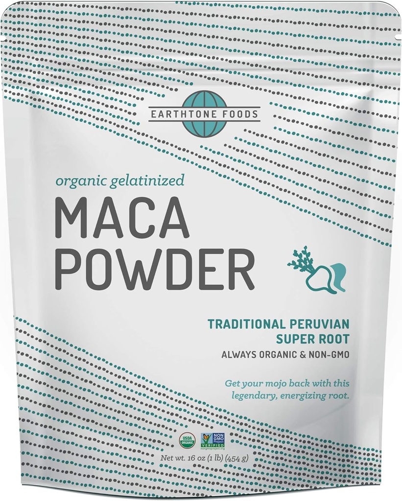 La poudre de maca biologique de prime péruvienne USDA & Paleo Certified Vegan Root - Énergie naturelle - Gélatinisé pour une digestibilité accrue, 16 onces