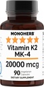 MONOHERB Vitamine K2 sous forme de ménatétrénone MK-4 20000 mcg par gélule - 90 gélules