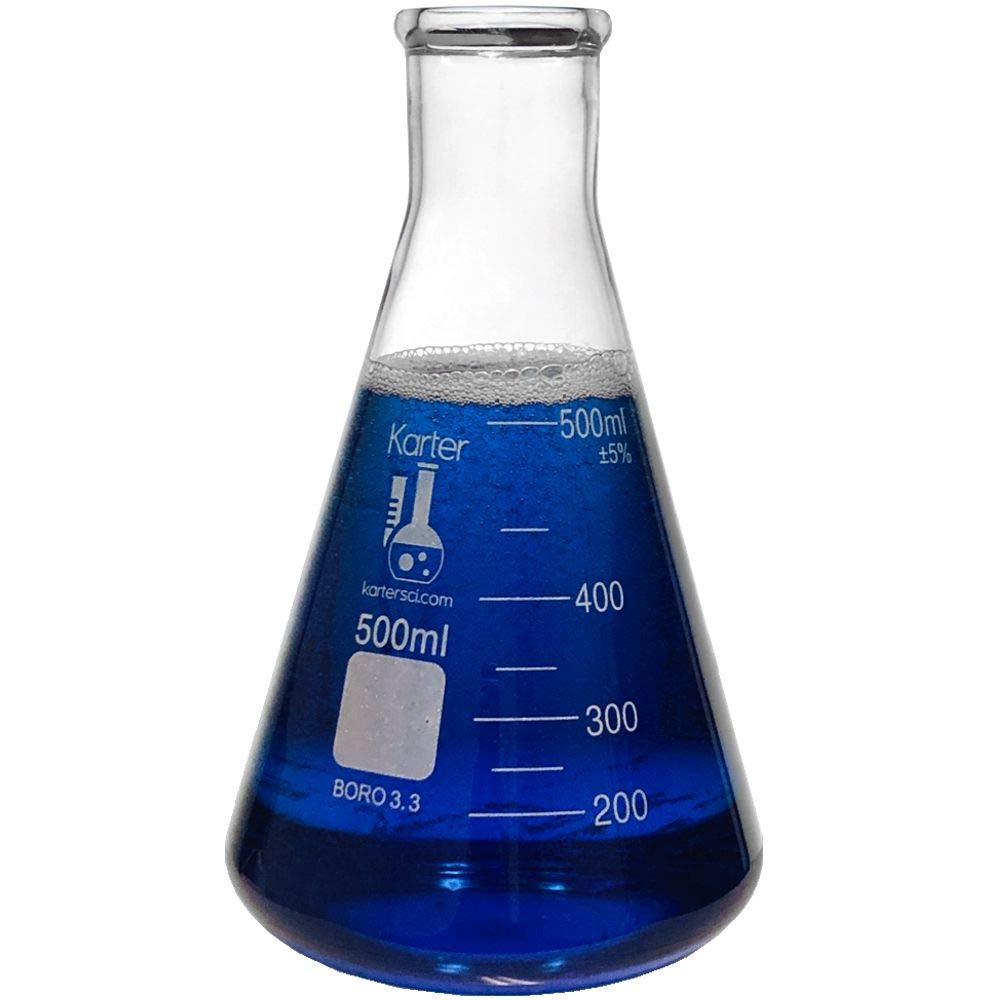 500ml Narrow Bouche Erlenmeyer Flask, 3.3 Verre Borosilicate, Karter Scientific 213G29 (Single)