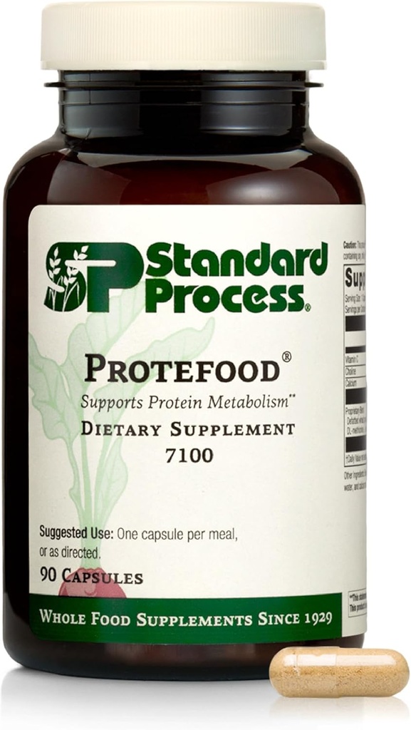 Protefood - Supplément de soutien au métabolisme des protéines - Aides à la santé osseuse et immunitaire - Supplément alimentaire complet pour le soutien de la santé cellulaire - Comprend le calcium et la vitamine C - 90 capsules