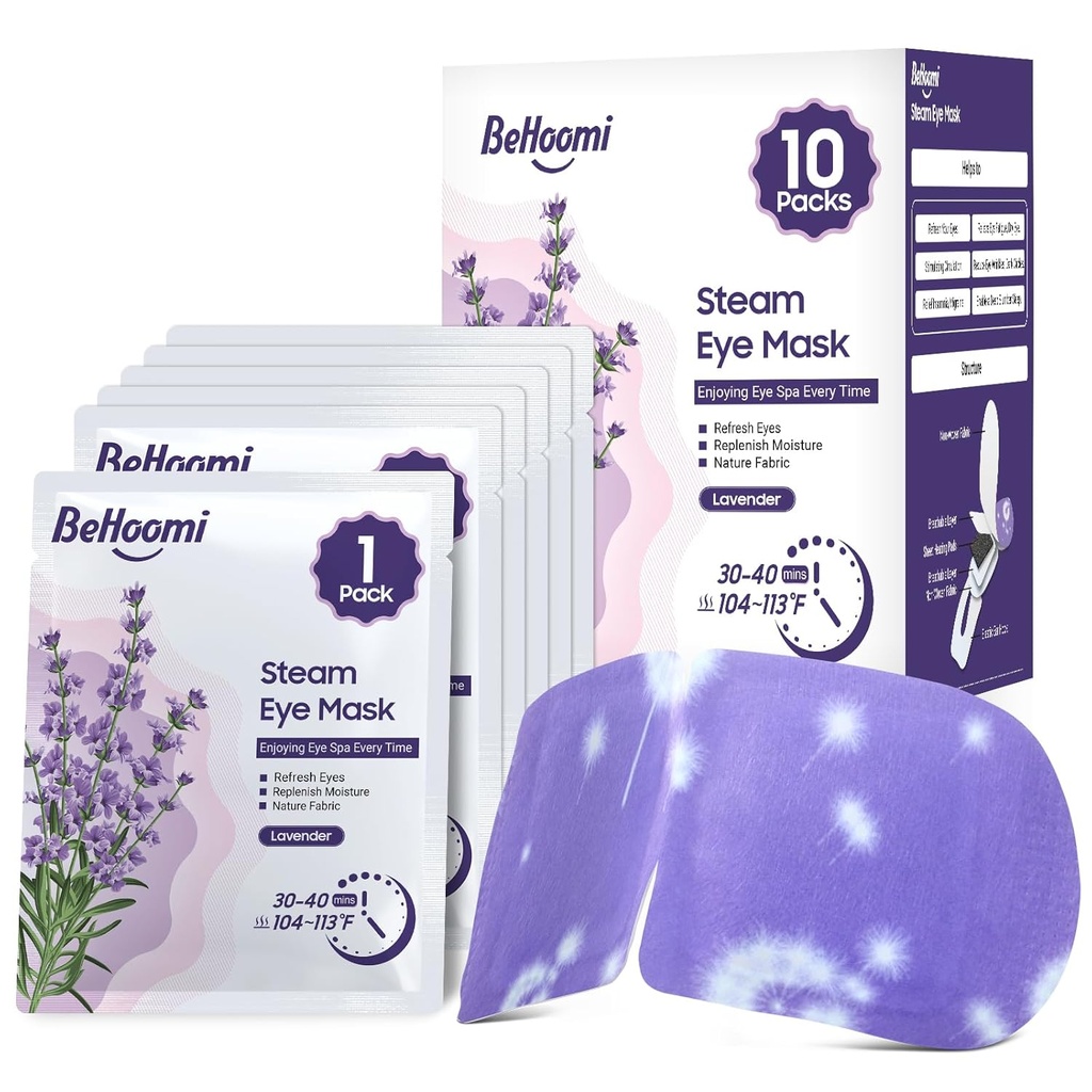 Masque à l'œil vapeur, 10 paquets Masque à l'oeil chauffé, Compresseur de chaleur SPA jetable pour les yeux Masque de sommeil, Masques à l'œil apaisant, Essentiels de voyage et cadeaux de détente (Scent de lavande)