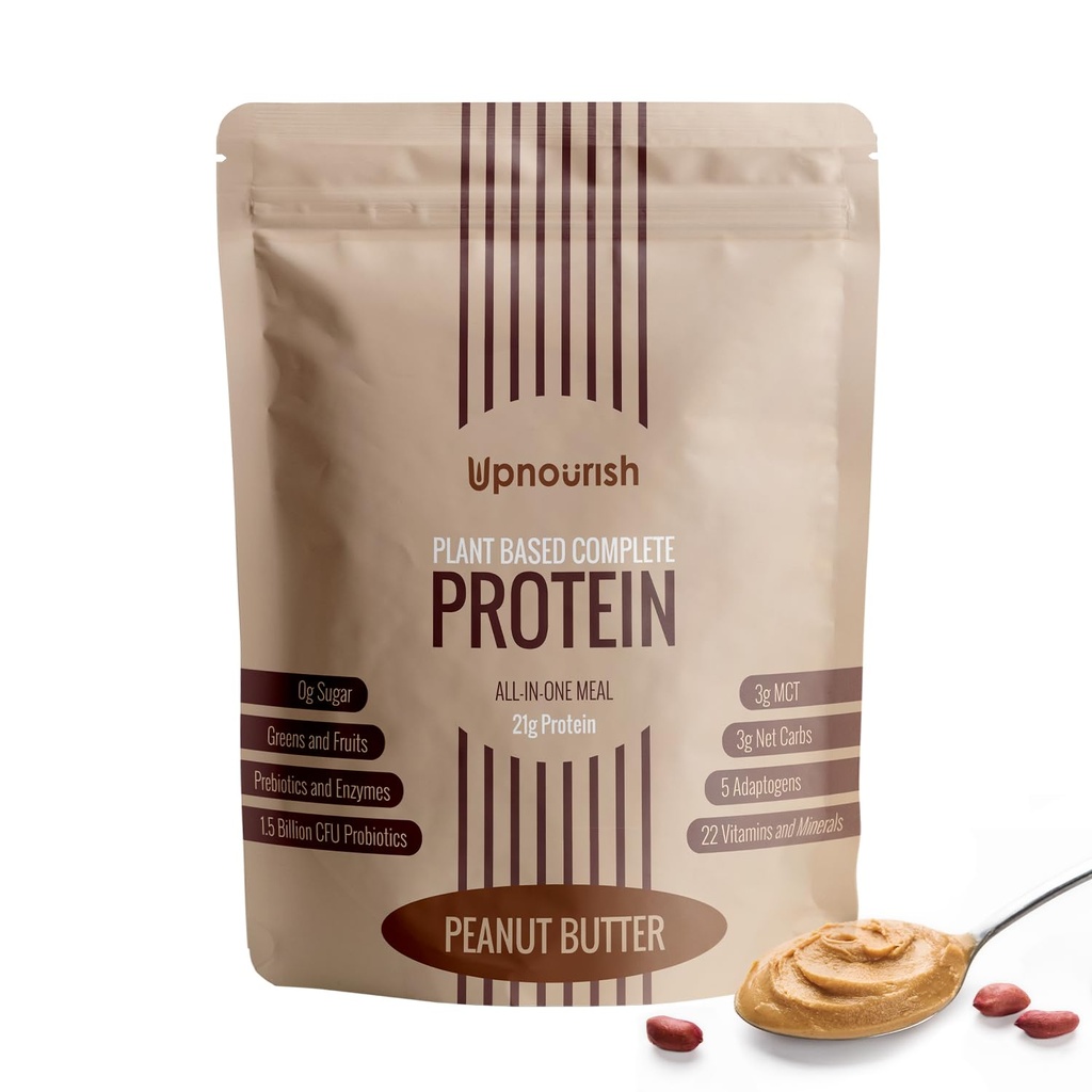 UpNourish Butter Vegan Protein Powder 54 Superfoods Powder,1,5 milliard d'UFC Probiotiques 21g Protéines végétales, Pas de sucre Pas de lait Pas d'OGM Sans produits laitiers, Remplacement des repas Shake Keto-friendly Low-Carb Diet,15 portions