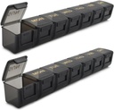 2 Pack Weekly Pill Organizer, grand cas de pilule de 7 jours, boîte de médicament quotidienne cas de vitamine, AM / PM Pill Contenants pour médicaments suppléments Huile de poisson (noir et noir)