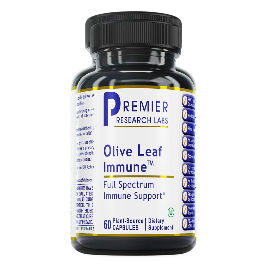 Premier Research Labs Olive Leaf Immune - Capsules d'extrait de feuille d'olive, Les pilules de feuille d'olive avec Phytonutriment Oleuropeinm, Supplément à base de plantes pour Imune & Heart Health Support - 60 Capsules végétariennes