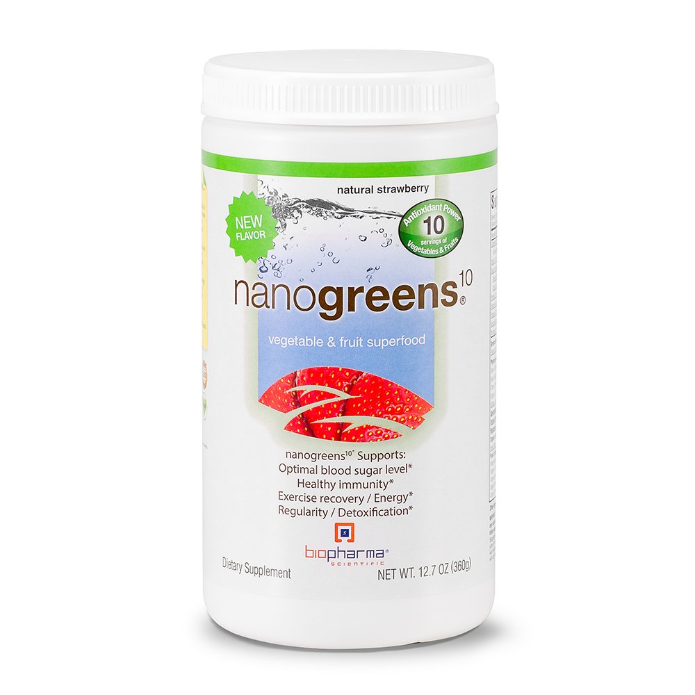 BioPharma Scientifique NanoGreens Superfood Powder – Fruits et légumes, antioxydants et probiotiques pour l'énergie, la digestion et le soutien immunitaire – 30 portions, goût de fraise
