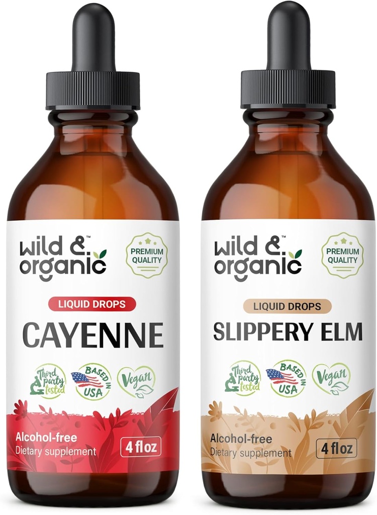 Teinture de poivre de Cayenne sauvage et biologique 4 fl oz & slippery Elm Teinture 4 fl oz