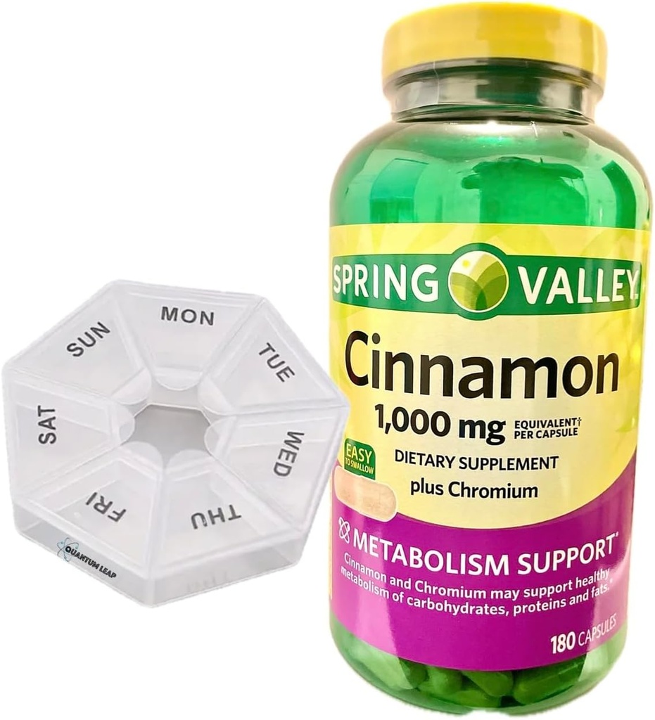 Organisateur hebdomadaire de pilules, comprend une cannelle de Spring Valley 1000 mg, supplément alimentaire, 180 capsules.
