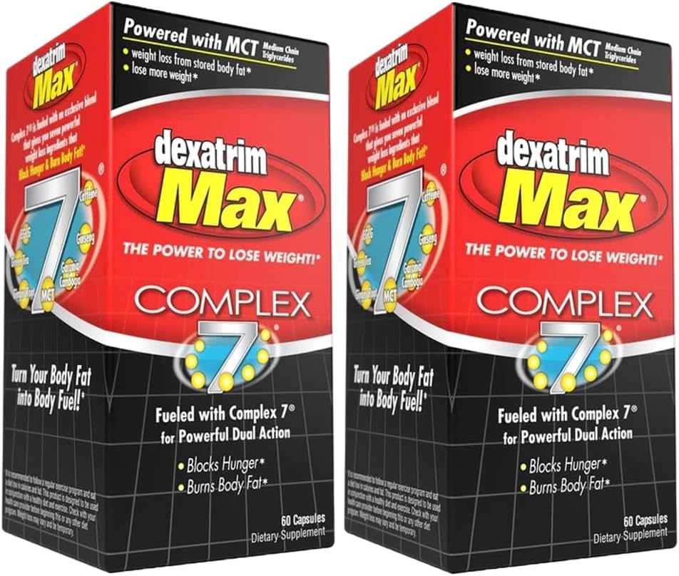 ILIOS Dexatrim Max Complex-7. Les pilules alimentaires pour perdre du poids - 7 ingrédients puissants pour réduire la faim et la graisse corporelle, suppléments de brûleur de graisse, pilules de perte de poids pour les hommes et les femmes, 2 boîtes avec 60 capsules