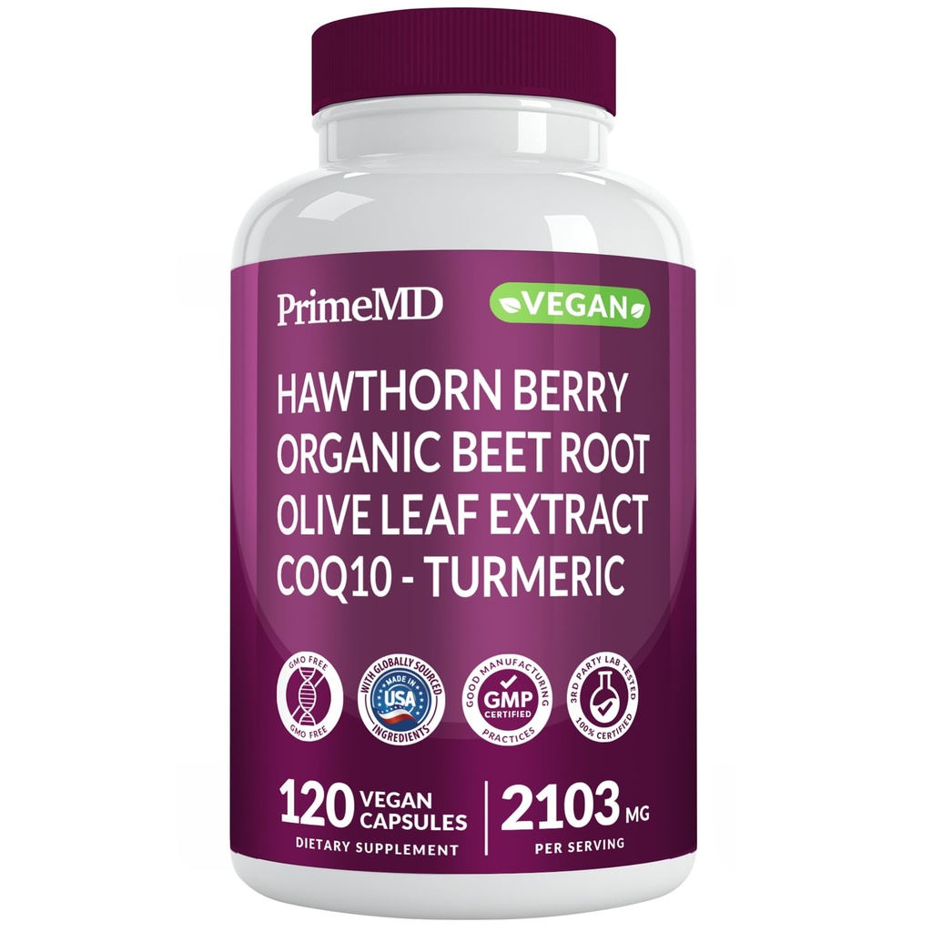 Supplément à oxyde nitrique 26-en-1 - Soutien du coeur et de la circulation avec CoQ10, racine de betteraves curcuma, bio, baies et ail - 2103mg par portion (120ct)