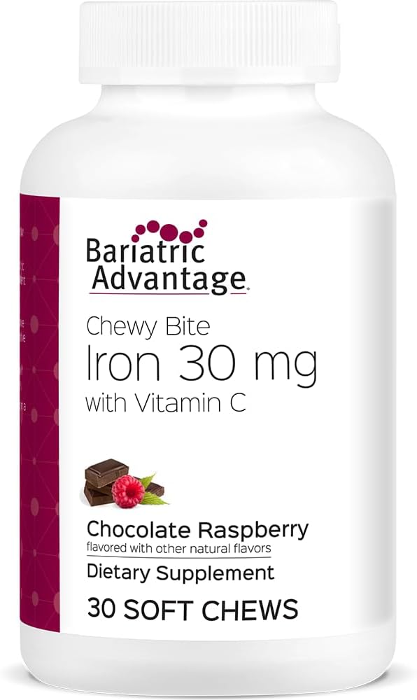 Avantage bariatrique Iron Chewy Bite Chocolat Truffe aux framboises (30 mg de fer, 60 mg de vitamine c) 30 nombre