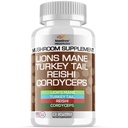Stamiron Lions Mane Supplément Turkey Tail Mushroom Capsules avec Cordyceps Extrait et Reishi Champignons - Alt au Champignon Gummies, Poudre de Champignon, Champignon Café - 90 Compte