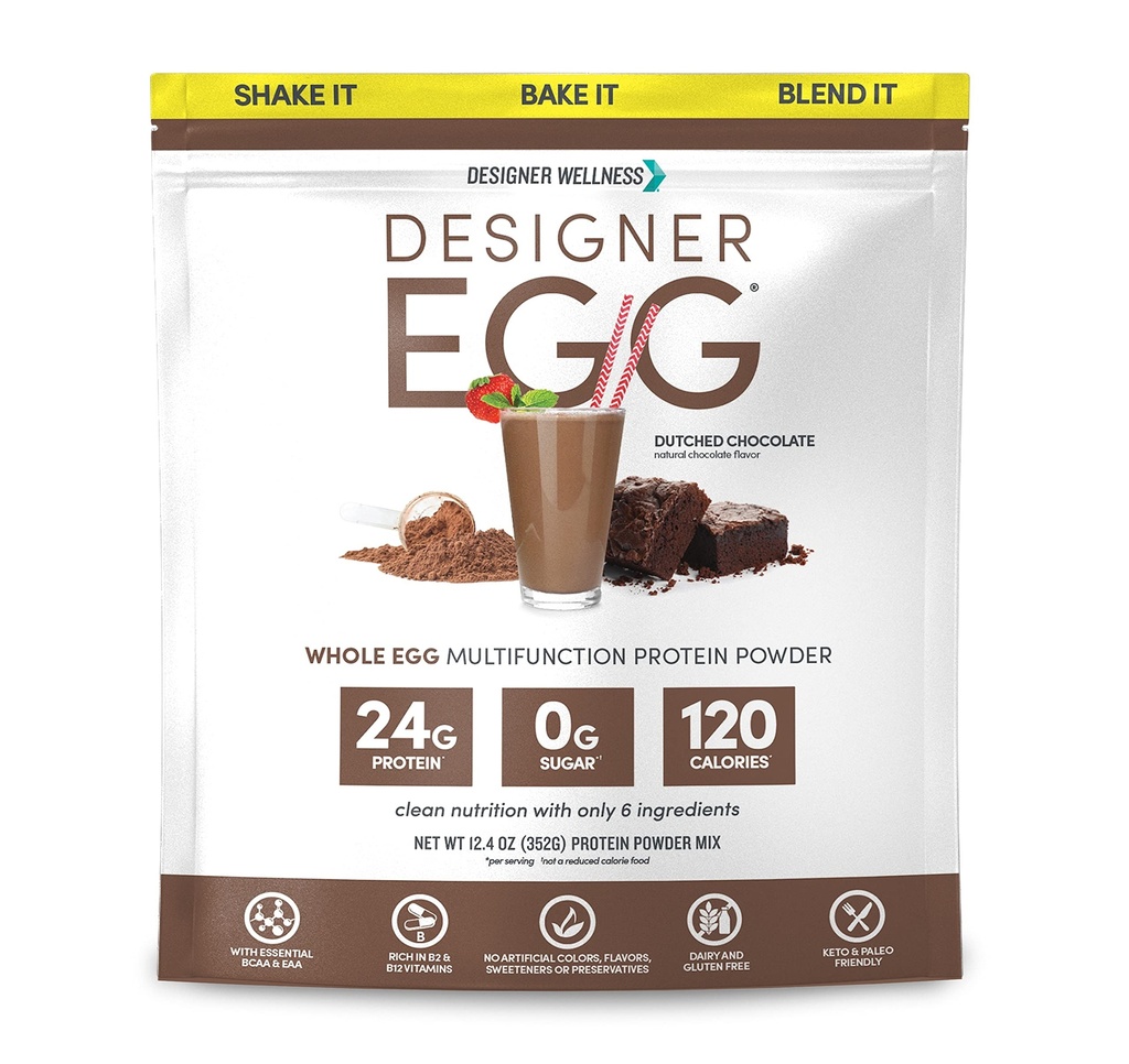 Designer Wellness, Designer Egg, Natural Egg Yolk & White Protein Powder, Keto and Paleo Friendly, Low Calorie, Moins de gras et de cholestérol, Chocolat hollandais, 12.4 Ounce