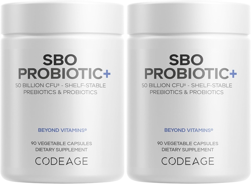 Codeage SBO Probiotiques, 50 milliards d'UFC par portion, mélange d'organismes à base de sol multisouche et mélange botanique fermenté biologique, plateau-stable - 2 paquets