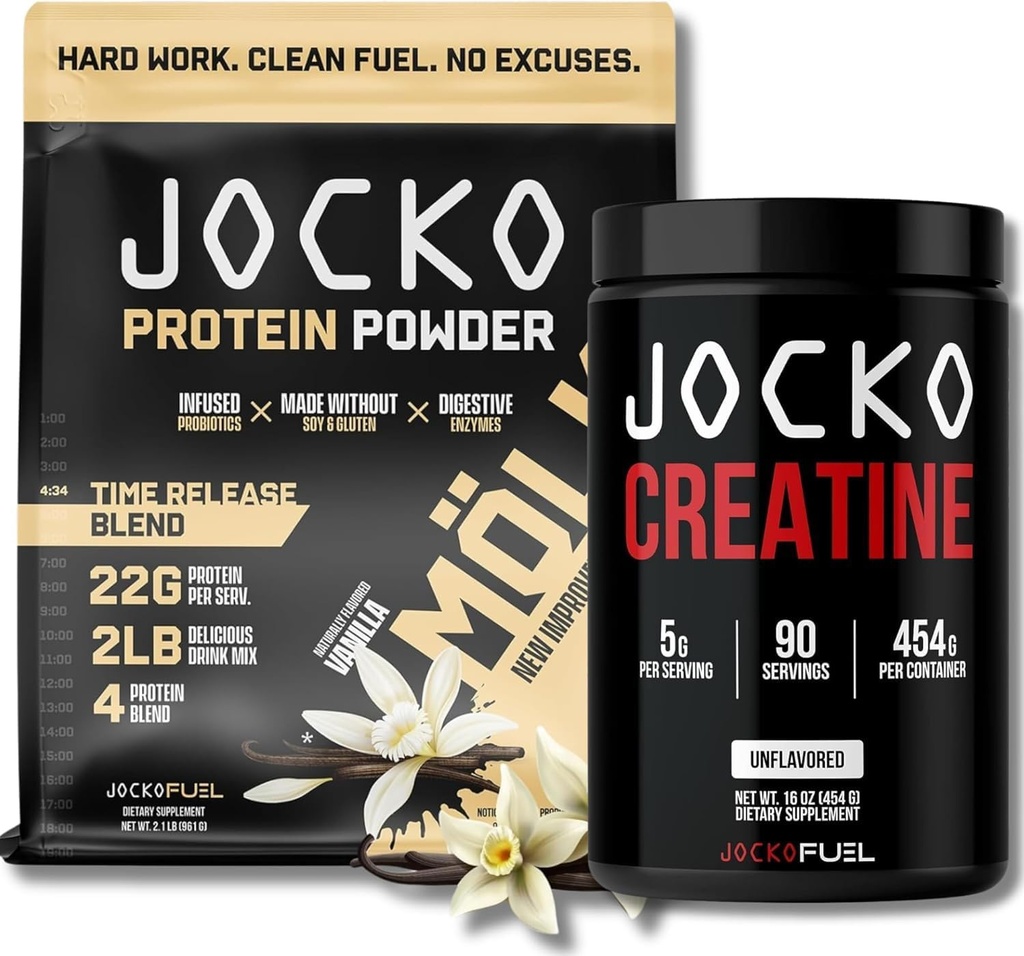 Jocko Fuel Bundle - Vanilla Mölk Protein Powder + Creatine Monohydrate Poudre pour hommes et femmes - Bundle pour la performance atheltique, la récupération et la croissance musculaire