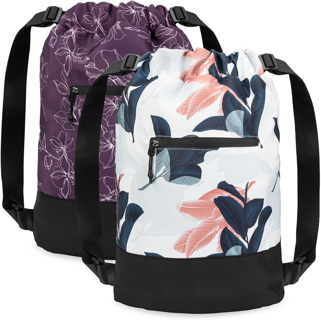 [2-Pack] Flex Cinch Drawstring Sac de gymnastique pour femmes avec des designs graphiques