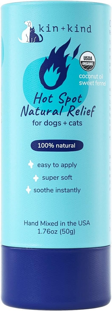 kin+kind Hot Spot Treatment for Dogs & Cats- Itch Relief, Skin Soothing and Healing Balm - Coconut Oil, Beeswax, Sweet Fennel Oil - All Natural - Made in USA