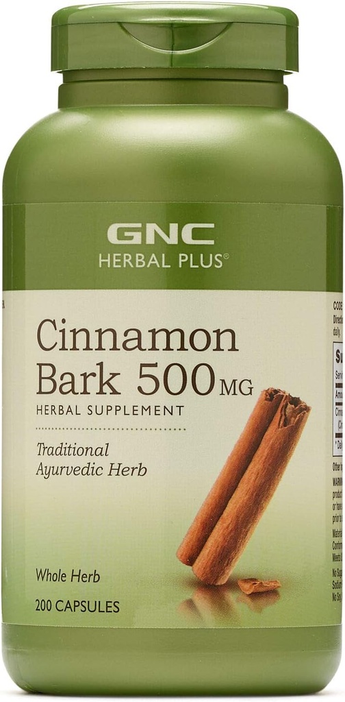 GNC Herbal Plus Cinnamon Bark Supplément 500mg, Herbe ayurvédique traditionnelle, 200 portions