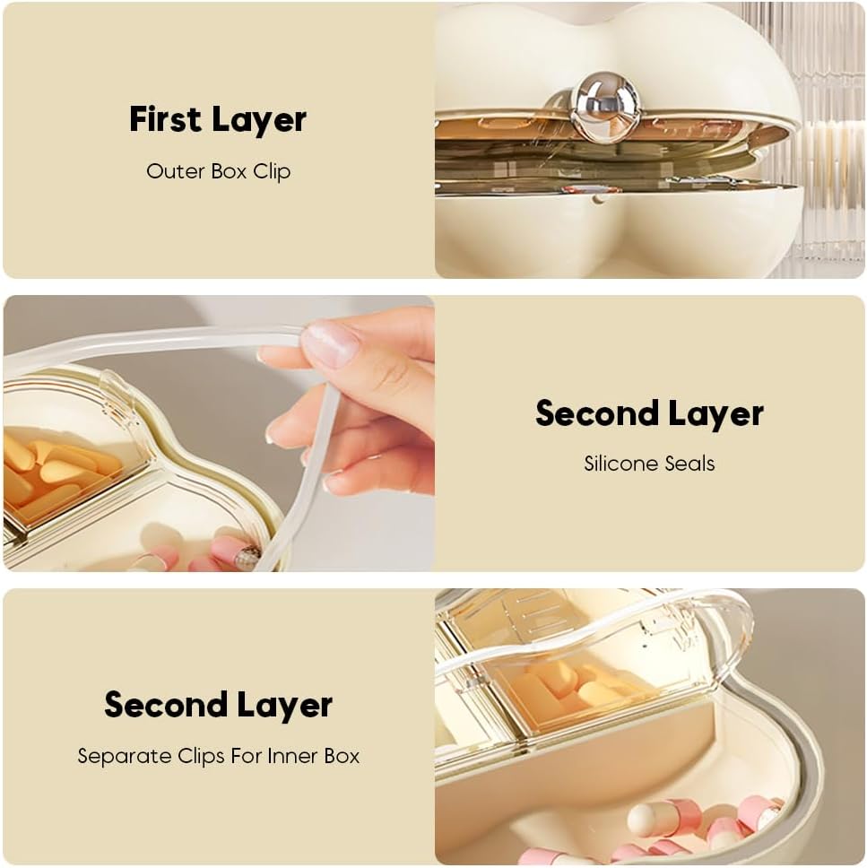 1 Pack Pill Organizer for Purse, 7 compartiments Travel Pill Case, Compact and Portable Pill Box, parfait pour le stockage sur le trajet, Pill Holder for Purse, blanc