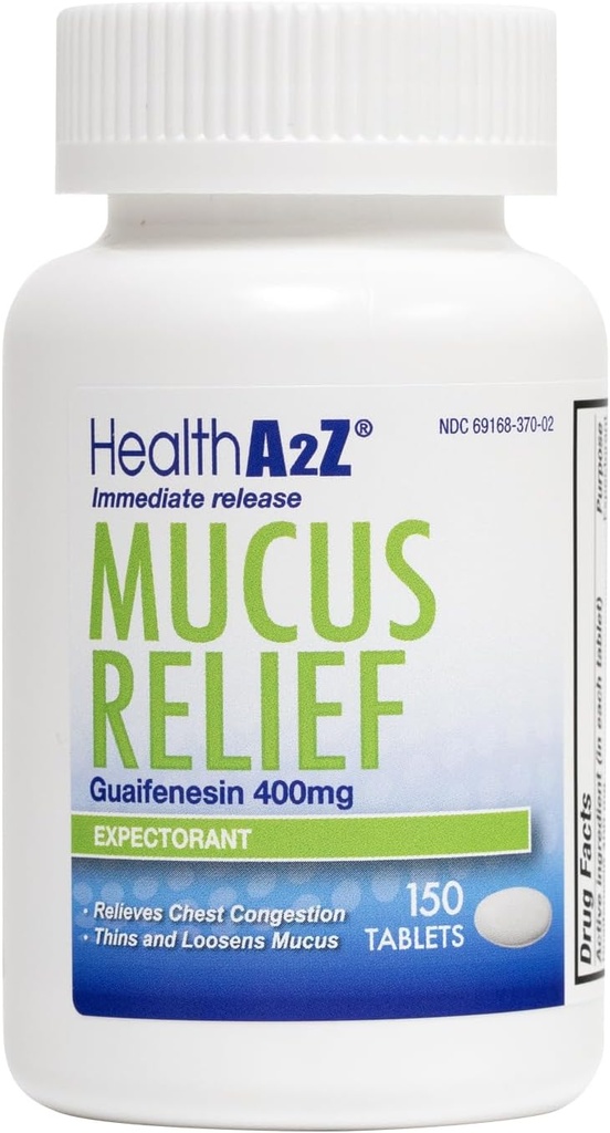 HealthA2Z® Mucus Relief (en anglais seulement) Guaifenesin 400mg (en anglais seulement) Sortie immédiate Expectorant (en anglais seulement) Congestion thoracique et soulagement du mucus (en anglais seulement) 150 comprimés