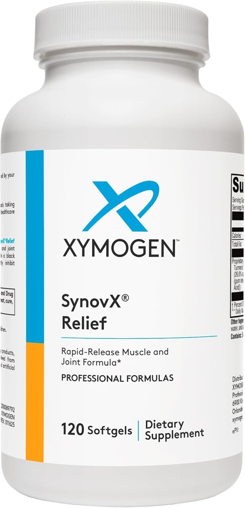 XYMOGEN SynovX Relief - Supplément de soutien conjoint avec Boswellia Serrata Extract + Turmeric - Suppléments de soulagement musculaire et articulaire - Vegan, sans gluten et non OGM (120 Softgels)