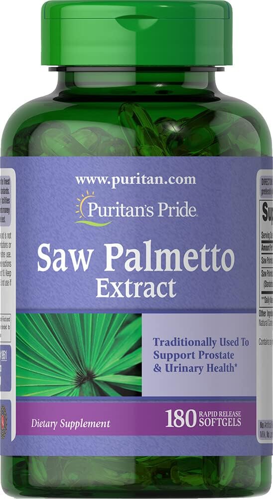 Puritan's Pride Saw Palmetto Extrait, soutient la fonction urinaire et favorise la chaleur de la prostate, 180 comte