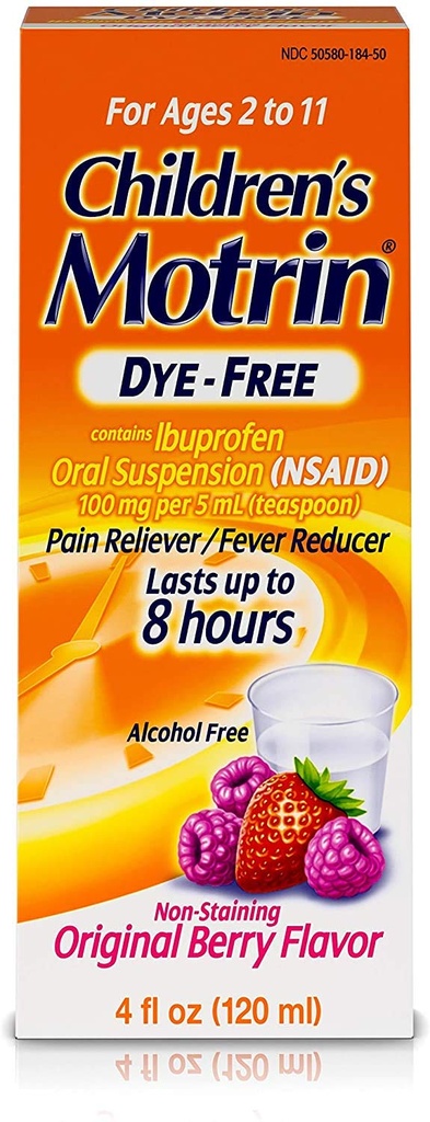 Johnson & Johnson Motrin Formule pour enfants, 4 oz, Sans colorant, Berry