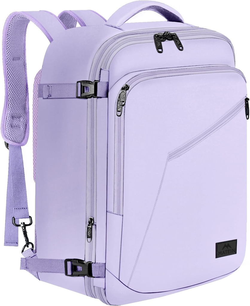 MATEIN Sac à dos pour femmes, sac à dos de voyage lourd 40L approuvé, sac à dos de mode simple extensible, cadeaux de voyage fréquents, violet clair