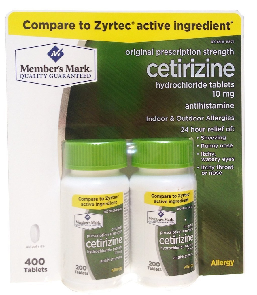 Marque du membre Autrefois connue comme étant tout simplement droite comprimés d'allergie au chlorhydrate de cétirizine,10 mg-400 Compte.
