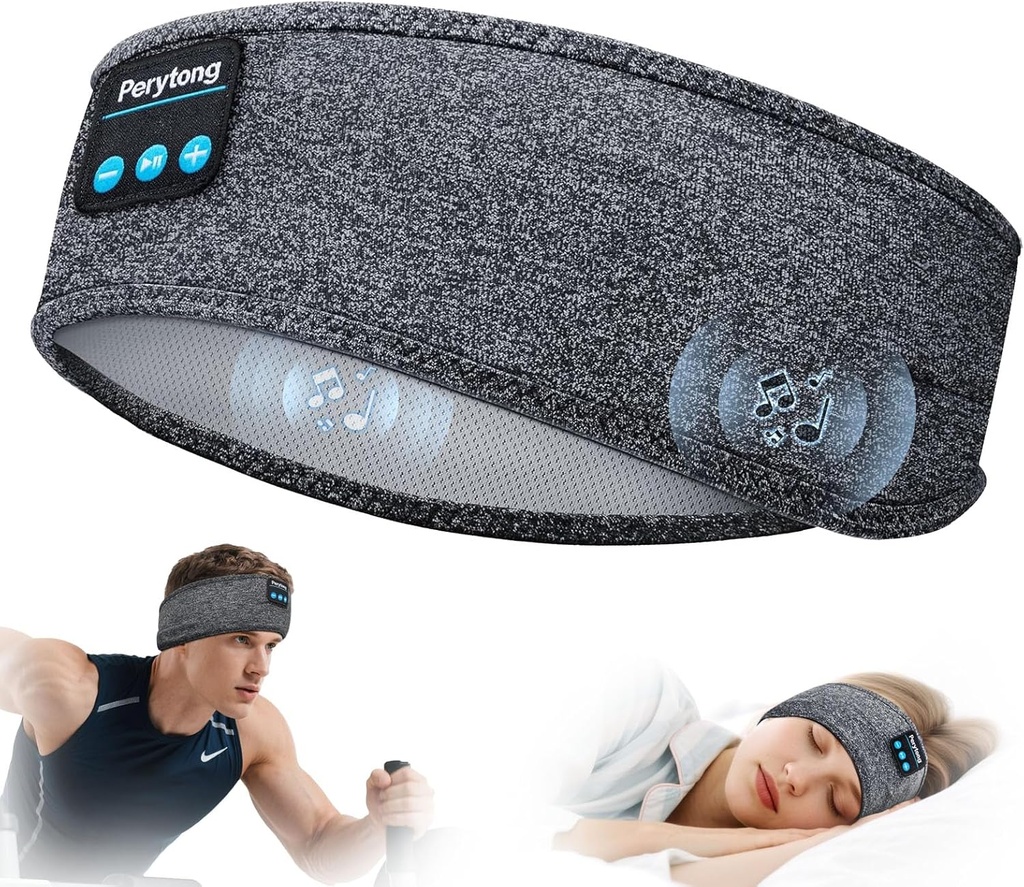 Perytong casques de sommeil sans fil, casque de sport Bluetooth avec haut-parleurs stéréo HD ultra-mince parfait pour dormir, entraînement, jogging,Yoga,Insomnie, transport aérien, méditation