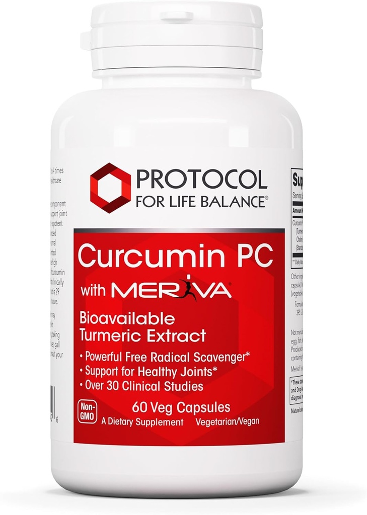 PROTOCOLE POUR LA BALANCE VIE Curcumine PC - avec Phosphatidylcholine pour Absorption - Mobilité articulaire, flexibilité et support immunitaire - Supplément curcuma - Non-OGM et Halal - 60 Capsules de Veg