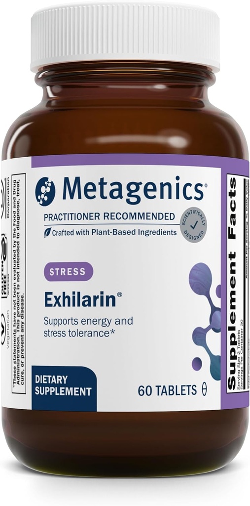 Métagène Exhilarin - Support de tolérance pour l'énergie et le stress* - avec Ashwagandha, Saint Basilic, Amla & Bacopa - Conçu dans le style de la médecine ayurvédique - 60 comprimés