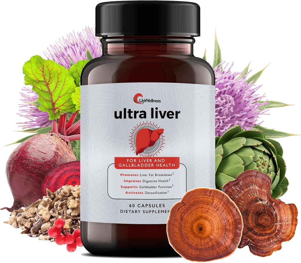 Supplément Ultra Foie UpWellness pour le soutien du foie et de la vésicule - Propulsé par TMG, NAC Thistle de lait, et plus - Nettoyer le foie Détox & Réparation - 60 Capsules
