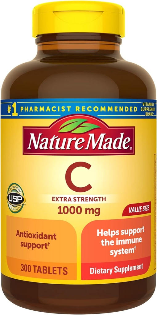 Nature Made Extra Strength Vitamine C 1000 mg, complément alimentaire pour le soutien immunitaire, 300 comprimés, 300 jours d'approvisionnement